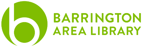Bright green full logo for Barrington Area Library, including lowercase b within a green circle and library name